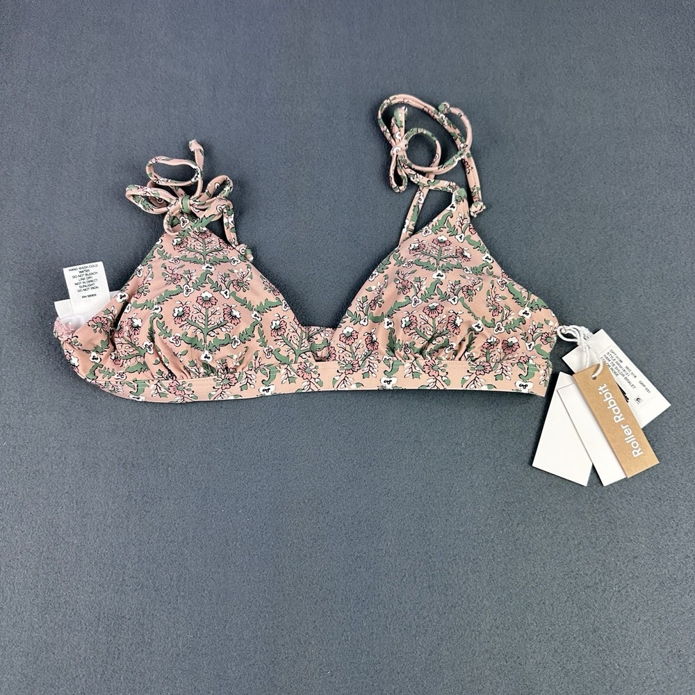 Roller Rabbit The Shor Bralette Bikini Top Floral Pink Green NWT Size M